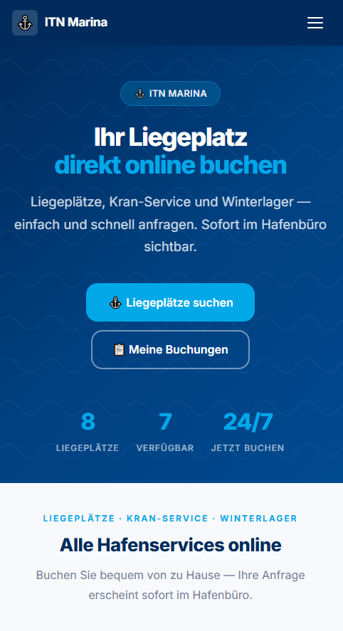 ITN Marina Management – Mobile Kunden-App für Online-Buchung von Liegeplätzen